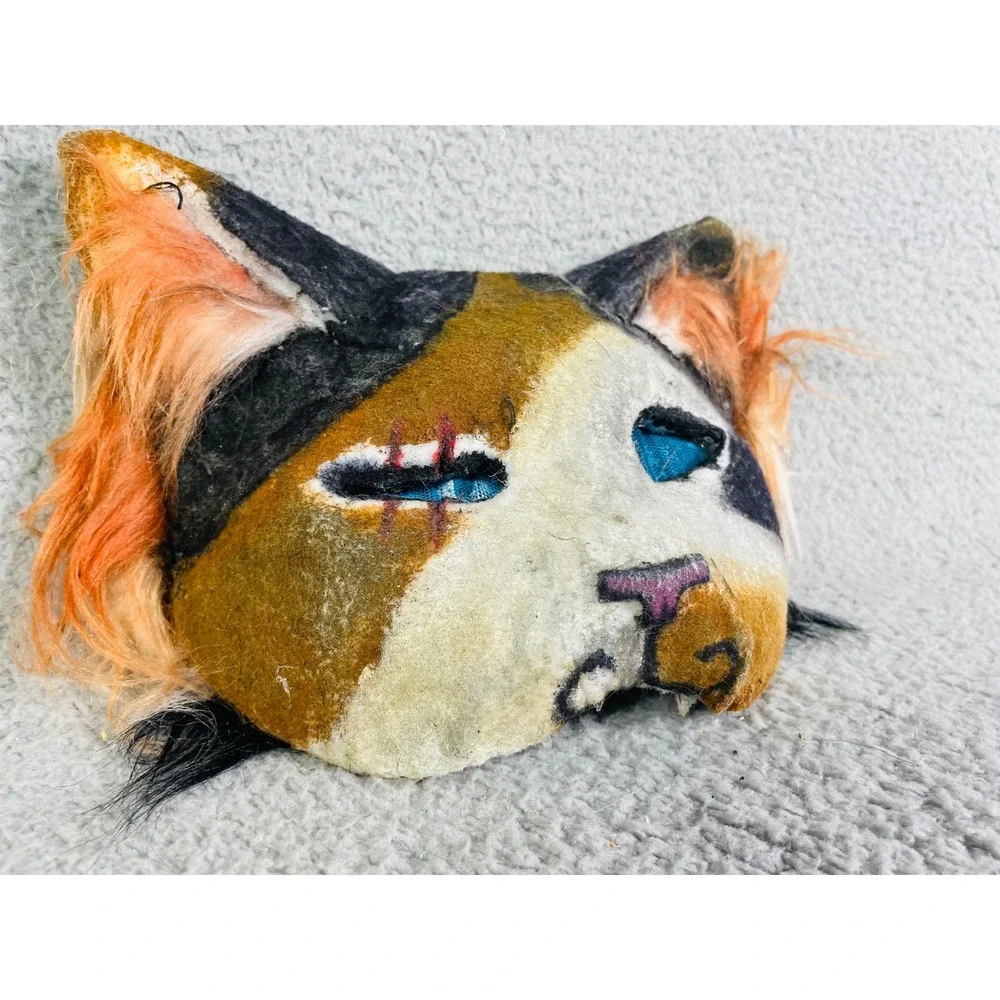 Calico Cat Mask Costume Cosplay Halloween Animal Faux Fur Therian Handmade